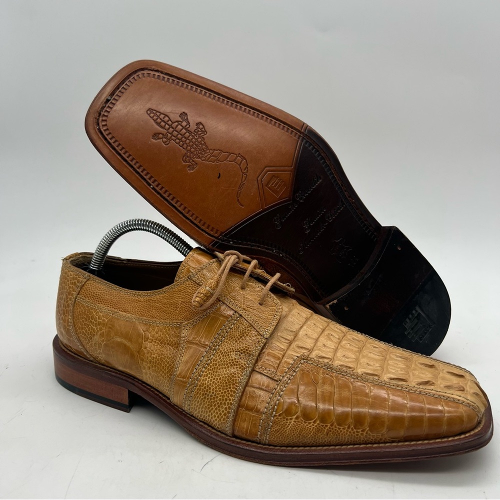 Men's Tan Crocodile-Textured Leather Derby
